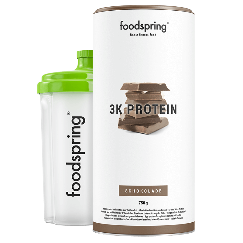 foodspring 3K Protein | 750g | Schokolade | Molkeprotein | Der ideale Eiweiß-Mix für jede Art von Training