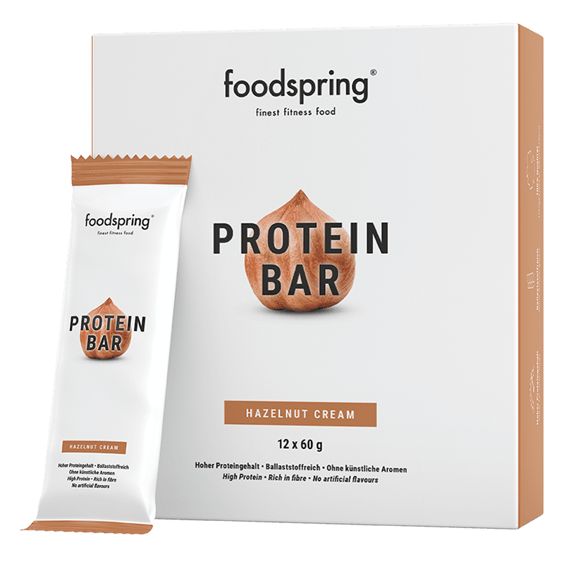 foodspring Protein Bar | 12 x 60g | Hazelnut Cream | Protein Riegel | 33 % Protein pro Riegel