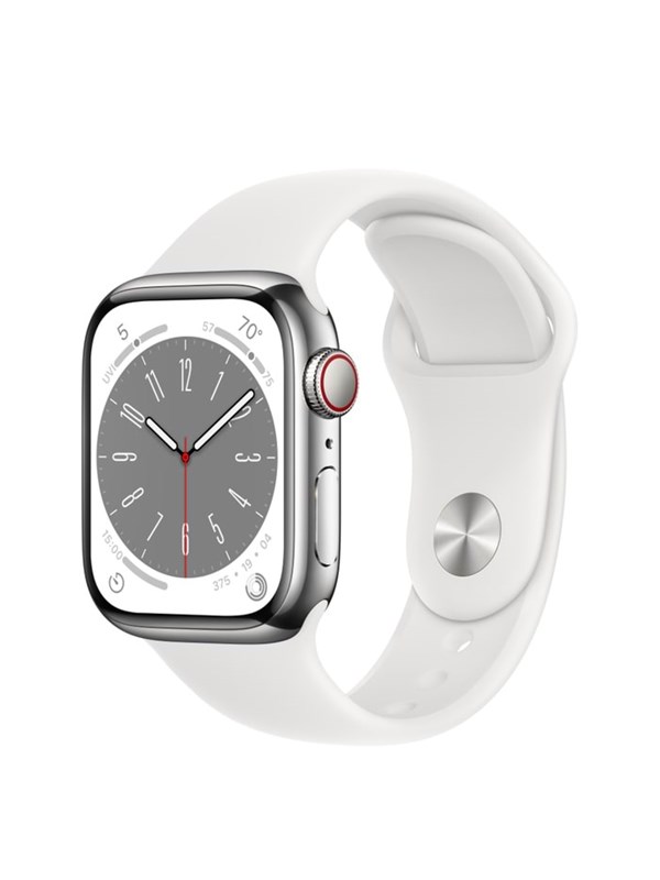 Apple Watch Series 8 GPS + Cellular 41mm Silver Stainless Steel Case with White Sport Band