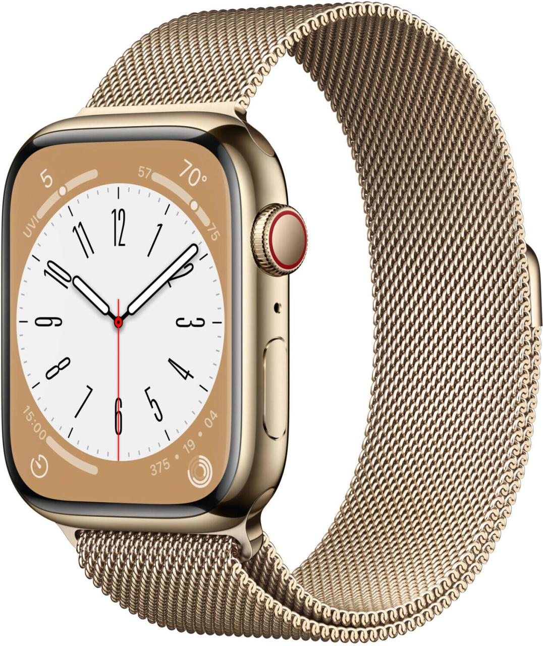 Apple Watch Series 8 (GPS + Cellular) 45mm Edelstahlgehäuse gold, Milanaisearmband gold