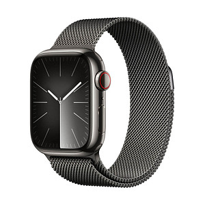 Apple Watch Series 9 41 mm Edelstahl (GPS+Cellular) Milanaise Loop schwarz, graphit