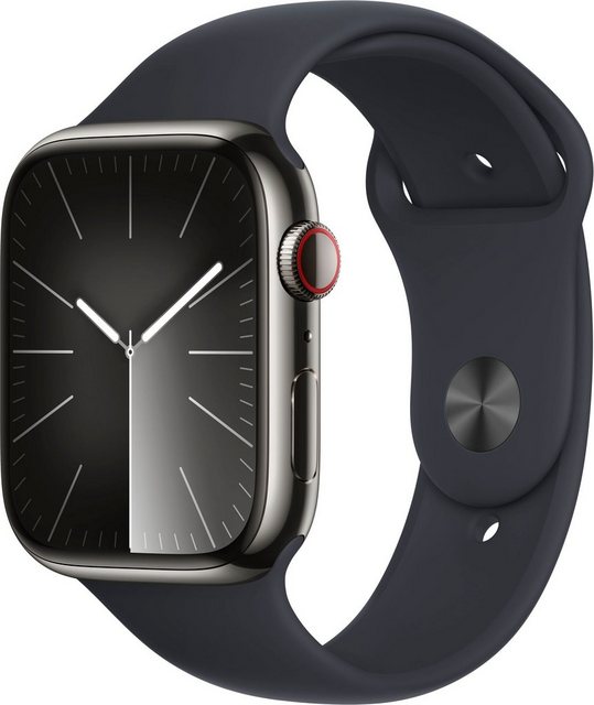 Apple Watch Series 9 GPS + Cellular Stainless Steel 45mm S/M Smartwatch (4,5 cm/1,77 Zoll, Watch OS 10), Sport Band