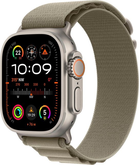 Apple Watch Ultra 2 GPS 49 mm + Cellular Titanium Medium Smartwatch (4,9 cm/1,92 Zoll, Watch OS 10), Alpine Loop