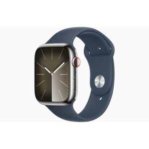 Apple Watch Series 9 GPS + Cellular 45mm - Silver Stainless Steel Case with Storm Blue Sport Band - S/M