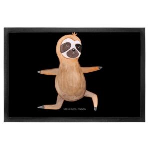 Mr. & Mrs. Panda Fußmatte Faultier Yoga - Schwarz - Geschenk, Fußabtreter, Schmutzmatte, Matte, Höhe: 0.5 mm