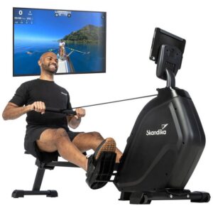 Skandika Rudergerät Munin, Fitnessgerät für zuhause, klappbar, Kinomap App kompatibel, 16-stufiger Magnetwiderstand, 8 kg Schwungmassensystem, LED-Display