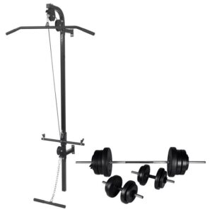 vidaXL Hantelbank Fitnessstation Wandmontage mit Langhantel Kurzhantel Set 60,5kg